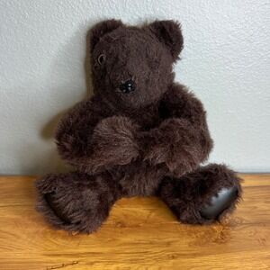 Vintage Jointed Teddy Bear Plush Swivel Head Dark Brown Unbranded 15"